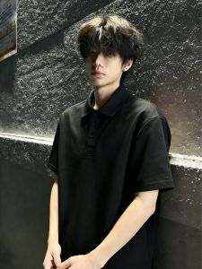 LIUBU | Black Polo Neck Short Sleeve T-Shirt for Mature Men