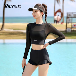 Womens Conservative Two-Piece Swimsuit 2025 New Style Long Sleeve Hiding Belly Slimming Feelings Ideal for Beach Vacation