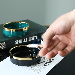 Asbak Keramik Nordic Style Luxury Gold Rim Ceramic Ashtray