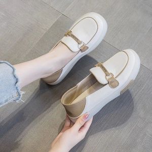 Womens Leather One Foot Casual White Shoes