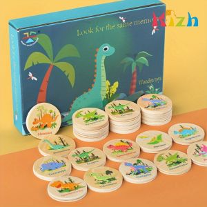 Dinosaur Memory Matching Game - Wooden Puzzle for Kids 5+ Educational Brain Training Toy with Colorful Cards - Perfect Travel & Birthday Gift for Boys/Girls