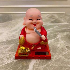 Lucky Solar Laughing Buddha Holding Money Bag With Fan Paypay Blessings Happiness Solar Buddha solar New Lucky Charm Buddha Solar Energy Laughing Buddha Hand and head swing fengshui smiling buddha solar Buddha solar Buddha figurine Laughing Buddha Travell