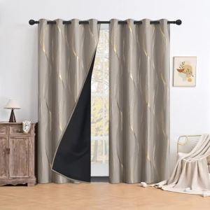 1panel 100% Blackout Hot Stamping Wave Pattern Perforated Curtain Window Curtains for Living Room Hotel Bedrooms Grommet Top