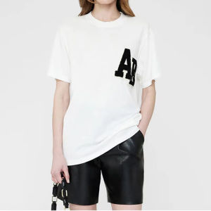 2025 Y2K Summer North American Niche AB Special Embroidery Hand Cranked Letter Embroidery Womens Short Sleeved T-shirt