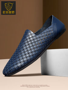 Genuine Leather Mens Slip-On Shoes Hollow out Design Casual Loafers Comfortable Soft Leather Pointed Toe Breathable Mesh Inner
