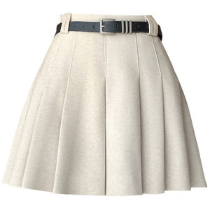 Winter Woolen Mini Skirt Womens High Waist A-Line Pleated Skirt Off-White Spring New Style Commute Pure Color Korean Version