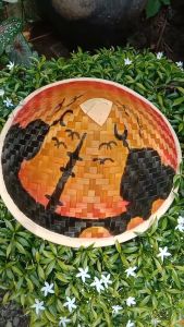 Caping petani anak diameter 38-40 cm / topi caping lukis anak motif masjid