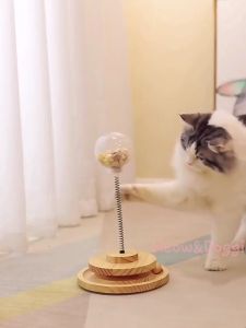 Wooden Cat Toy Roller Turntable Ball Interactive Kitten Indoor Cats IQ Treat Ball Cat Toy Solid Wood Turntable Self-Hey