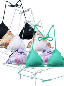 Victoria by Malinsa Triangle Bikini Black White Comparison Swimsuit with Ruffle Trim วัสดุไนลอนสแปนเด็กซ์ยืดหยุ่นเต็มรูปแบบ