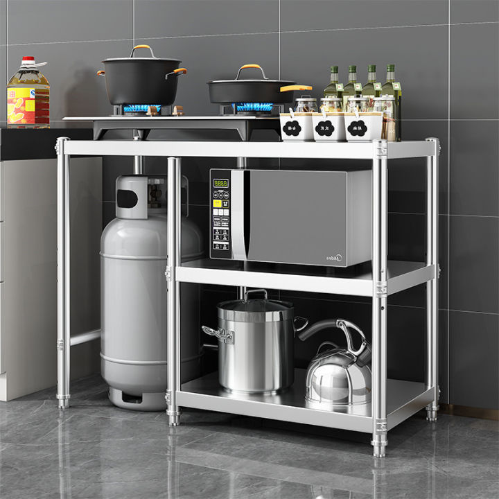Stainless Steel Kitchen ThreeLayer Gas Cylinder Storage Rack Floor