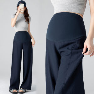 Breathable Maternity Pants Summer Linen Wide Leg