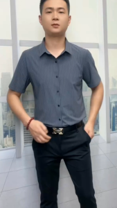 Polyester cotton Formal Slim fit Lapel Top Fashion Business Striped Short sleeves Shirts M-3XL