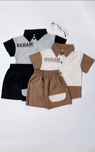 Sơ mi ngắn tay bé trai Keyer Kid chất linen túi thật họa tiết sọc phong cách Hàn Quốc dẽ thương SM14