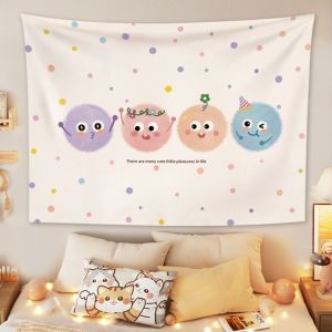 VIKAMA Colorful Hairball Elf Tapestry GOOD LUCK Cartoon Wave Point Background Cloth Warm Tapestry Room Decoration