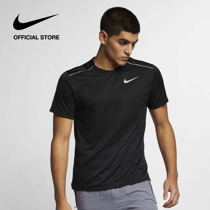 Nike Dri Fit Men s Miler Short Sleeve Running Top Black Lazada Singapore