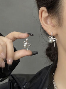 S925 Silver Butterfly Knot Grey Pearl Earrings 2024 New Luxury Minimalist Versatile Fashion Jewelry for Women