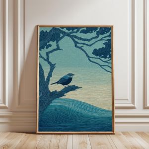 Frameless Otter Wall Artblue-green Marine Wildlife PosterJapanese Printmaking Style Wildlife Poster Printingliving Room Decor