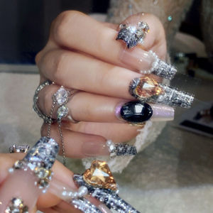 Sparkling Diamond Aurora Fake Nail Patch Finished Dark Advanced Fake Nail Slices