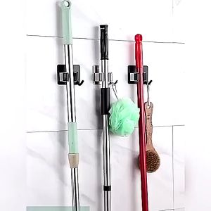 Móc kẹp chổi bằng inox kèm móc treo siêu chắc