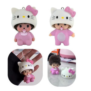 Sanrio | In Stock Hello Kitty Monchhichi Keychain Vinyl Anime Action Figure Cute Cartoon Car Pendant Desktop Ornament Toy Gifts 몬치치 키링