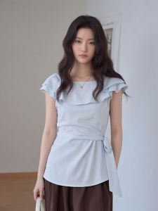 AIYITI | Ruffled Off-Shoulder Short Sleeve Shirt Blouse