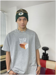 Cotton Bread Day T-Shirt Short Sleeve Casual Loose Fit Youth Summer Top Food Print Couple Style round Neck TE