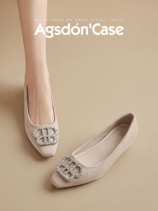 Agsdon French Style Mary Jane Flat Shoes Womens New 2025 Spring Versatile Bean Bean Sandals Casual Low Heel Rubber Outsole