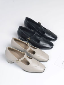 Square Toe Mary Jane Shoes Grey