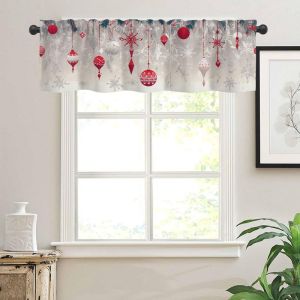VIKAMA Grey White Red Ornament Ball Snowflake Xmas Short Window Curtain Elegant Minimal Winter Festive Home Decor Unique Gift