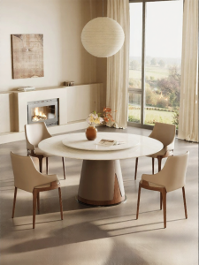 Modern Light Luxury Round Marble Dining Table with Turntable