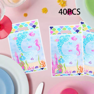 20Pcs/40Pcs Party Gift Bags Blue Fish Scales Mermaid Tail Seahorse Fish Castle Suitable for Birthday Festival Party Event Gift Packaging Bags Party Small Gift Packaging Bags Event and Party Supplies
