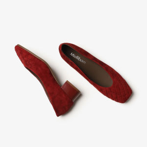MIOLLIBARN | Soft Suede Woven Low Cut Mid High Thick Heel Soft Sole Grandma Style Square Toe Summer Pump