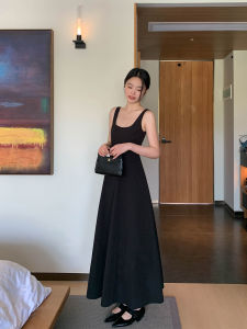 Summer New Style French Collar Sleeveless A-Line Long Dress Womens Slimming Waist Cinched Gown Casual Style Polyester Fiber