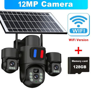 Solar WiFi PTZ Camera Outdoor Triple Lens Three Screen PIR Motion Detection Alert Wireless Home CCTV Surveillance Security Cam