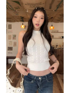 YUEZHONGWEI | Halter Neck Backless Knitted Crop Top Summer Wear