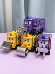 รถของเล่นแปลงร่างและพลิกกลับได้สำหรับเด็ก รถก่อสร้างการ์ตูนเพื่อการศึกษา รถของเล่น ของขวัญวันเกิด