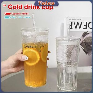 Talao 550ml Creative Glass Water Cup with Straw and Lid Juice Milk Tea Coffee Cold Drink Mug