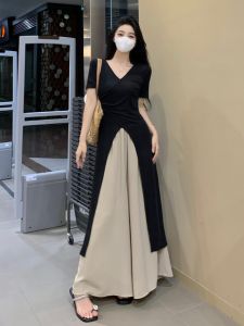 Plus Size Womens Cool Ladys Suit Skirt Short Sleeve Split Tops Summer Chubby Girl Slim Looking Wide-Leg Skort Two-piece Set