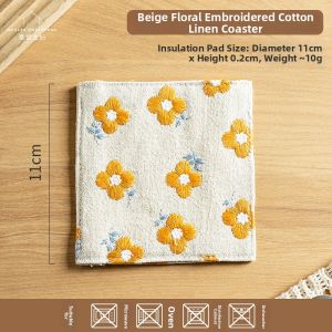MODERN SWEETHOME | Heat Insulation Embroidered Cotton Linen Coaster
