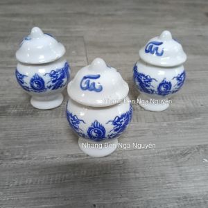 {Combo 3 hũ} Hũ sứ đựng gạomuối rồng xanh thờ cúng/Chóe có nắp men lam cao 9 cm
