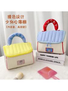 Adorable House Shaped Large Capacity Makeup Bag Portable Travel Organizer Cotton Storage Pouch Contrast Color Pattern