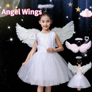 Kid Angel Wings Feather Set: Stage Party Clothes & Fancy White Costume Birthday Prop