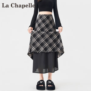 La Chapelle | Vintage Check Half Skirt High Waist A-line Fleece Straight Tube Skirt