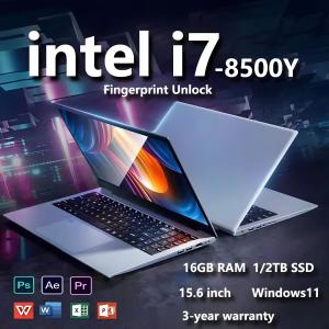 I7 Portable Laptop 2025 Lightweight Computer PC Gamer Windows 11 Intel Core i7 8500Y 15.6 inch Office Study Laptops Fingerprint Unlock