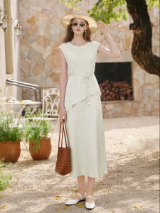XIANGYING | French Style Acetate Like Satin Knitted Skirt Set