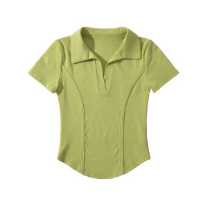 Summer 2025 Hot Girl Spicy Style Short Sleeve Polo Collar Slim Fit Womens T-shirt Casual Daily Wear Pure Color Chinese Production
