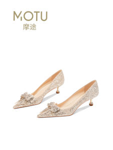 Low Heel Wedding Shoes for Women 2025 New Daily Wear Comfortable French Butterfly Knot Crystal Engagement Marriage Bride Shoes