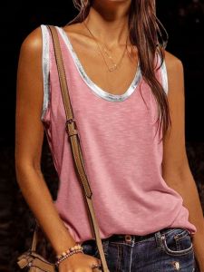 Áo Vest Cổ Chữ V Rộng Màu Trơn Cho Nữ Mùa Hè Thường Áo Thun Tay Ngắn Dáng Ôm Cổ Chữ V Màu Trơn Chất Liệu Khác