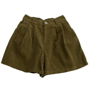 2026 New Corduroy Womens Cargo Shorts Autumn Winter High Waist Wide Leg Shorts Casual Vintage Female Trousers Fashion