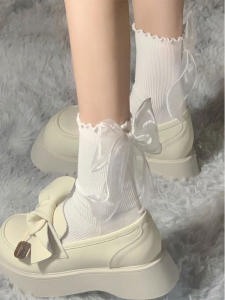 Princess Lace Trim Stockings Sweet Style Edge Design Stockings for Boyfriend Mid-Calf Socks Regular Thickness One Pair